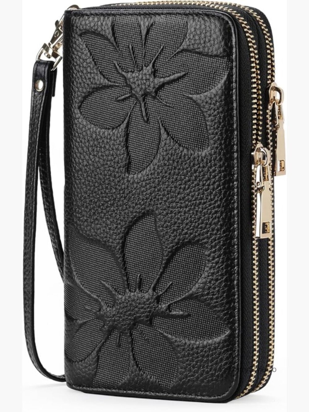 Large Capacity Double Zip RFID Wristlet Leather Wallet